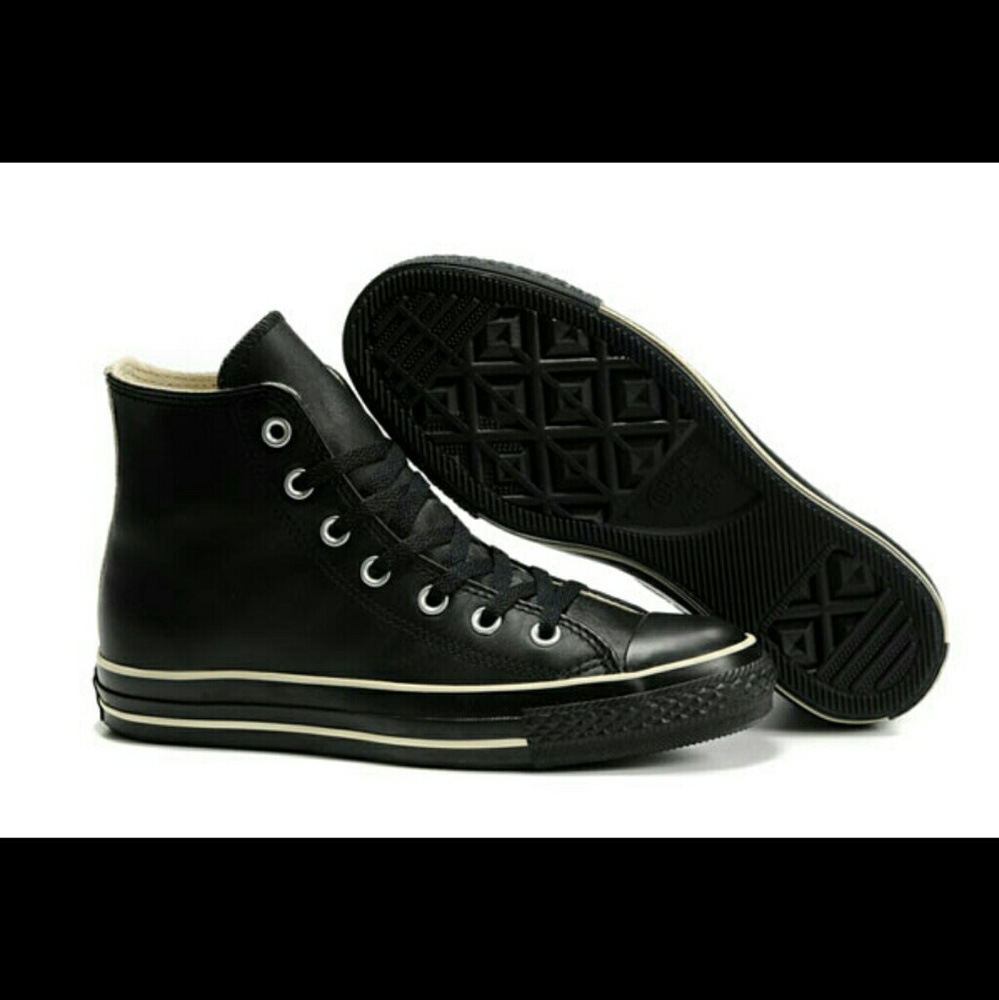 Black and Old White Real Leather Converse